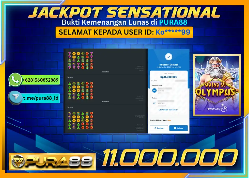 PURA88 JACKPOT SENSATIONAL GATES OF OLYMPUS Rp 11.000.000,- LUNAS