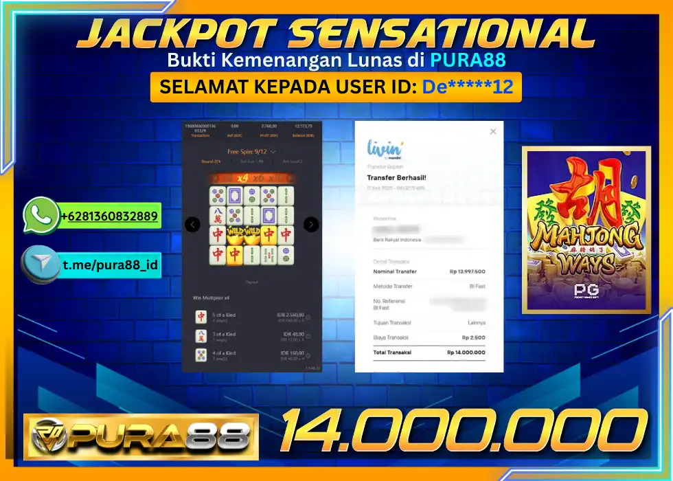 PURA88 JACKPOT SENSATIONAL MAHJONG WAYS 1 Rp 14.000.000,- LUNAS